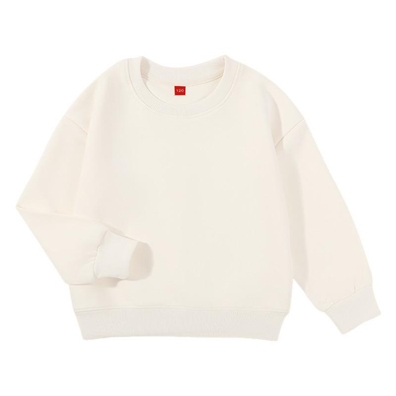 320g Cotton Kids' Round Neck Sweatshirt - Autumn/Winter Casual Solid Color Pullover