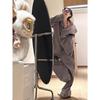Korean Version of Lazy Stripes Spring and Autumn New Pajamas Women's Long-sleeved Trousers Large-size Loungewear Suit Can Be Worn Outside Ins