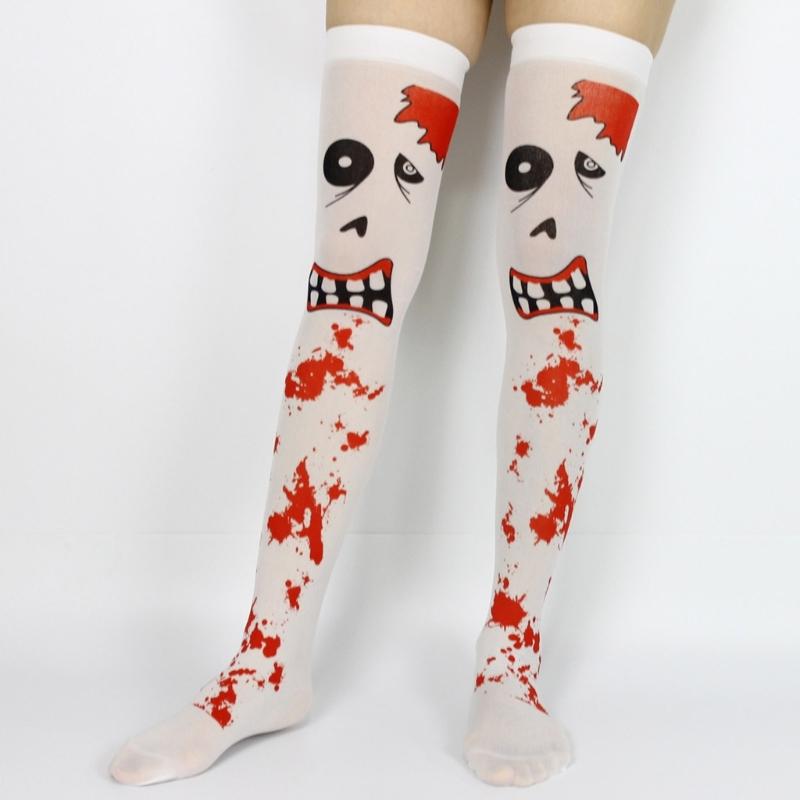 Women Halloween Party Stockings Lolita Printing Witch Cosplay Funny Cartoon Costume Long Socks Accessories Props