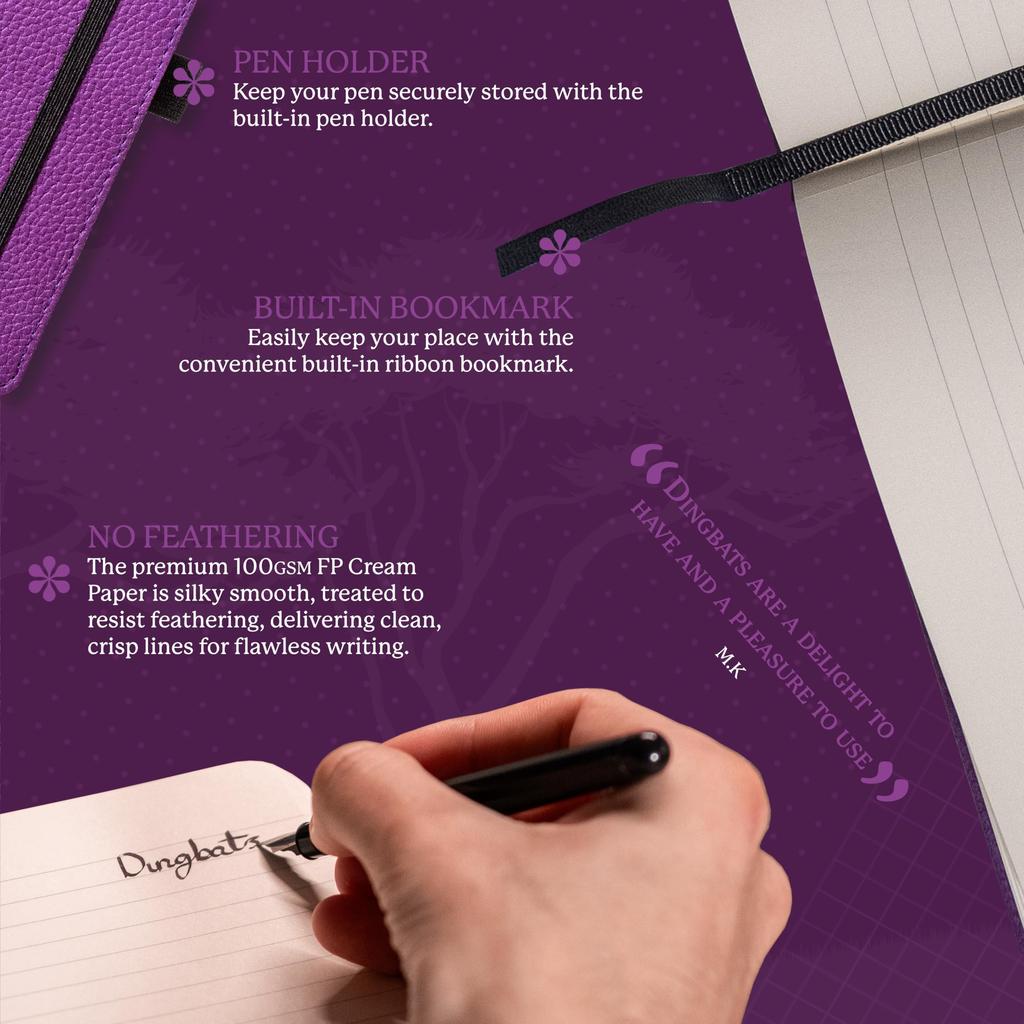 Wild Animals Lined Medium Purple A5 Hardcover Cream 100gsm Paper Bookband Bookmark Included Dingbats - Notebook, Birch, - - Ink-Resistant - Pocket, &