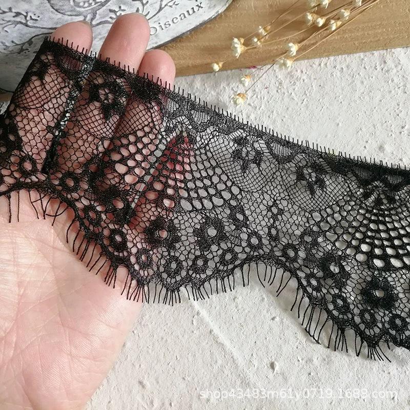 High-Quality 10cm Wide Black & White Eyelash Lace Trim for Skirts, Clothing, & Wedding Dresses