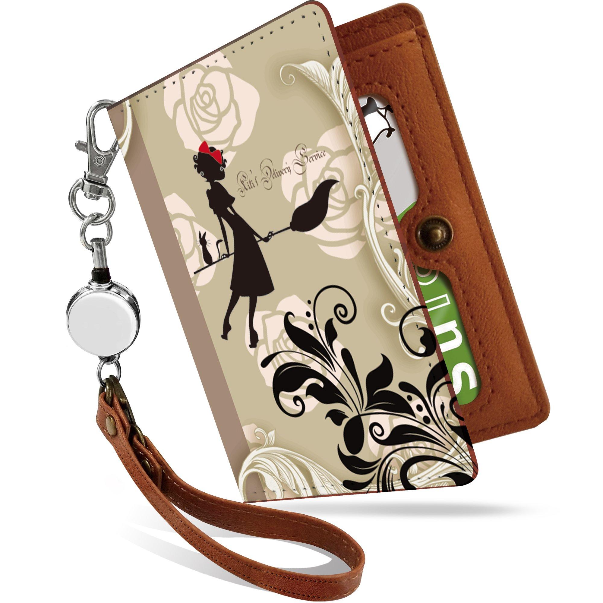 

Pretimo Pass Case with Reel, Illustrated Character Bifold, See-Through Design, Kiki and Jiji, Women s [Kiki s Delivery Service Brown/PS]