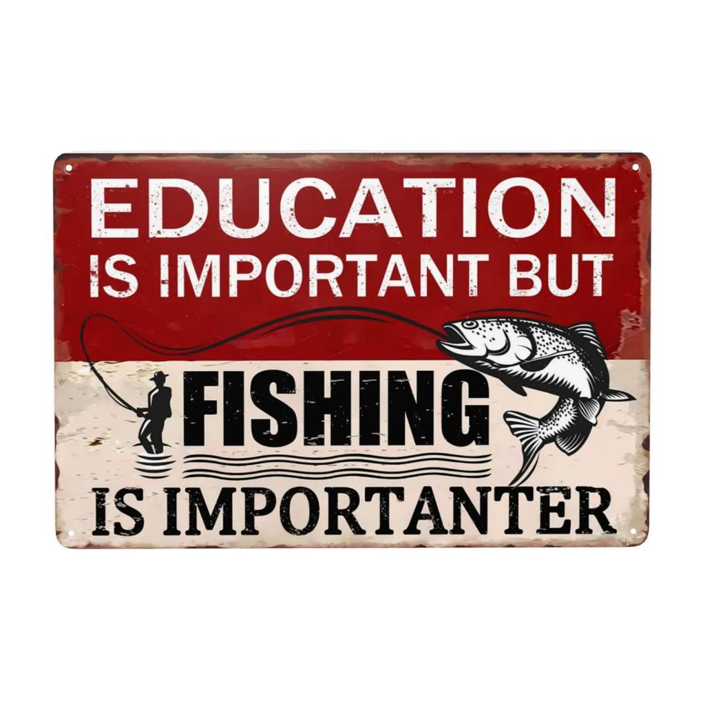 1pc Vintage Fishing Metal Signs Fish Cabin Lake House Sign Gifts for Fisherman Fishing Wall Art Funny Decor for Home 8x12 Inc