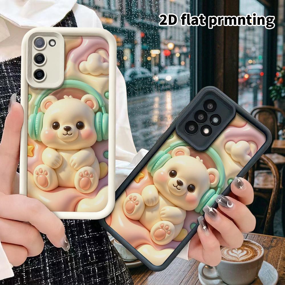 Phone Case: 2D flat, suitable for Samsung Galaxy A34 A35 M05 M06 S20 S22 S21 FE Plus 5G protective cases, comes with a little white bear wearing headp
