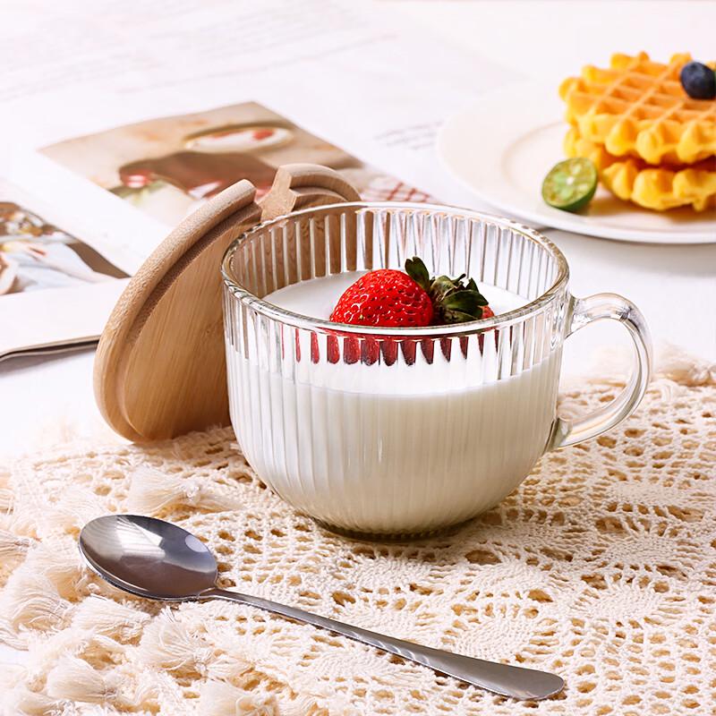 Baijie 400ML Threaded Glass Breakfast Cup with Lid & Spoon