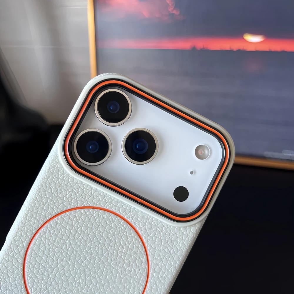 Frosted Hit Color Lichee Pattern Phone Case For iPhone 17 Pro Max Air 14 15 Plus 12 13 16 Pro For MagSafe Wireless Charger Cover