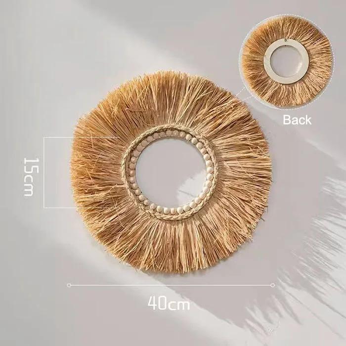 Natural Raffia Woven Bohemian Wall Decoration Round Wall Accents Handmade Scandinavian Hanging Decoration Boho Home Decor
