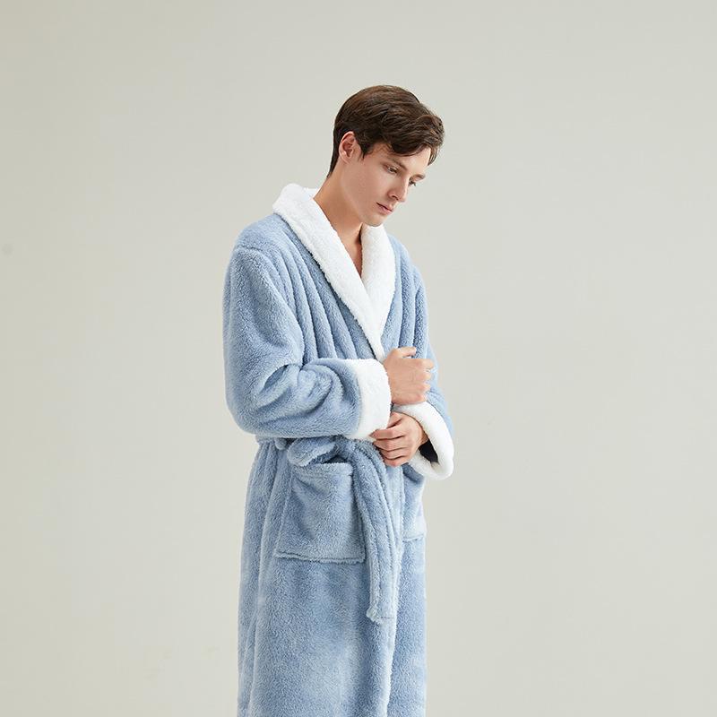 

Мягкая и пушистая ночная рубашка из хлопкового бархата: Уютный зимний банный халат для пар, дизайн из кораллового флиса для мужчин и женщин XXL