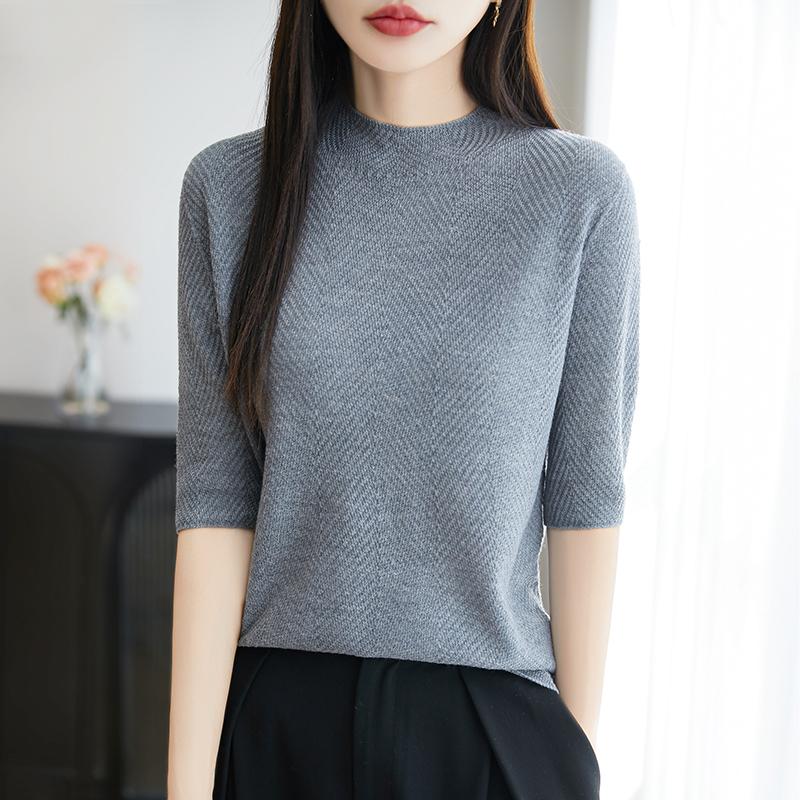 

Всесезонный женский свитер из 50% шерсти и 50% шелка | Легкий теплый свитер из смеси | Роскошный трикотаж из кашемира и шелка XL темно-серого