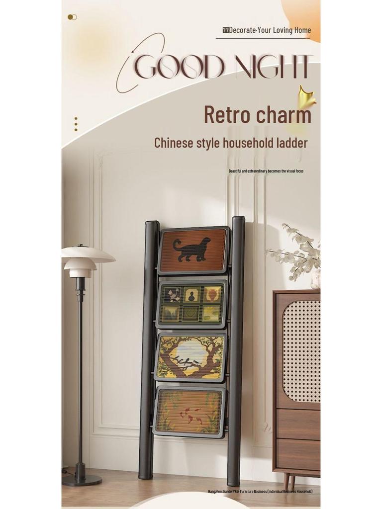 Multi-Functional Chinese-Style Folding A-Frame Ladder with Retro Flower Stand