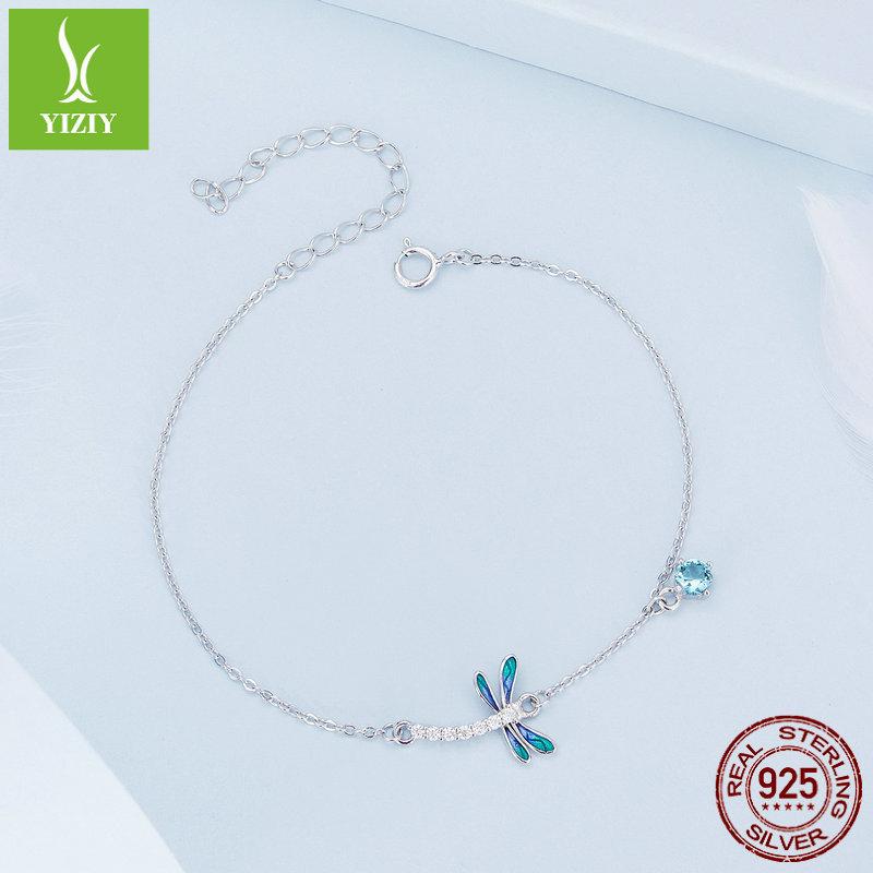 S925 Sterling Silver Dragonfly Bracelet, Spring Wind Blue Oil Dripping Insect Bracelet Jewelry Bsb112