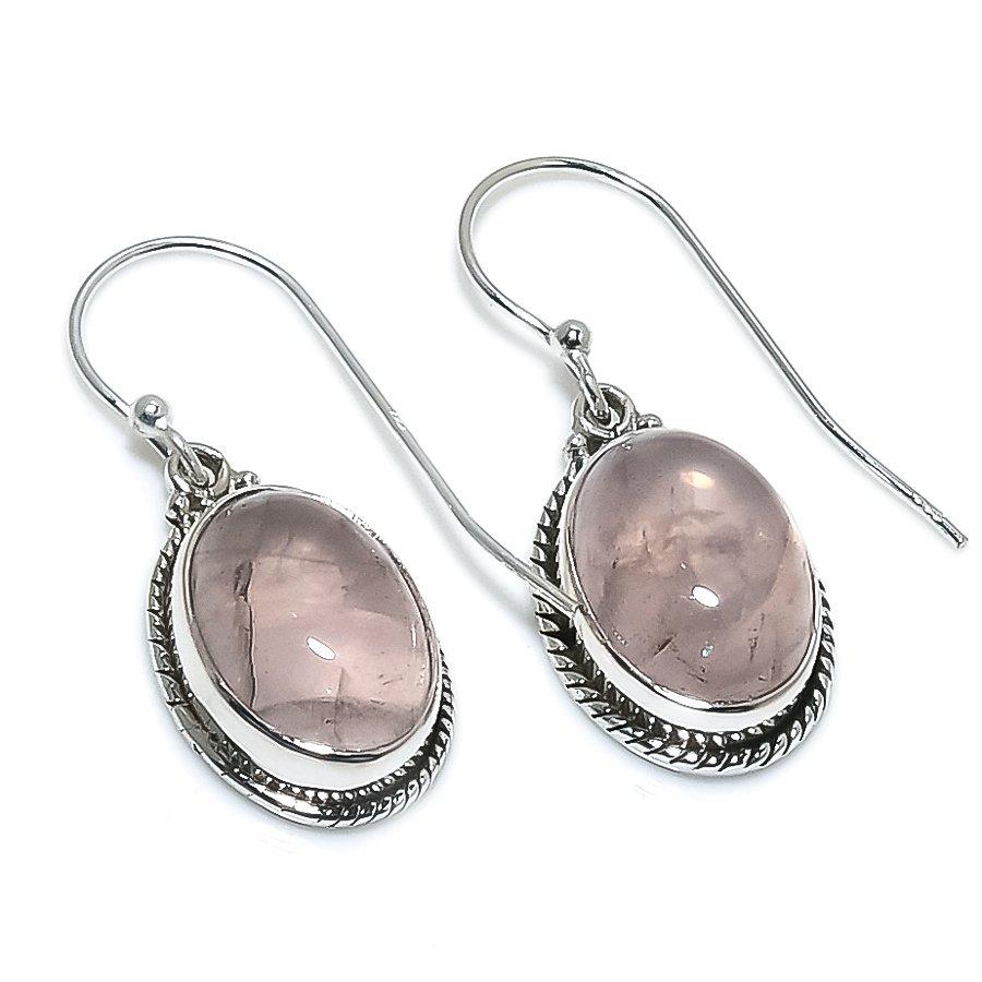 Ohrring aus natürlichem Rosenquarz-Edelstein, 925er Sterlingsilber, Geschenkidee, 3,2 cm, c6S06