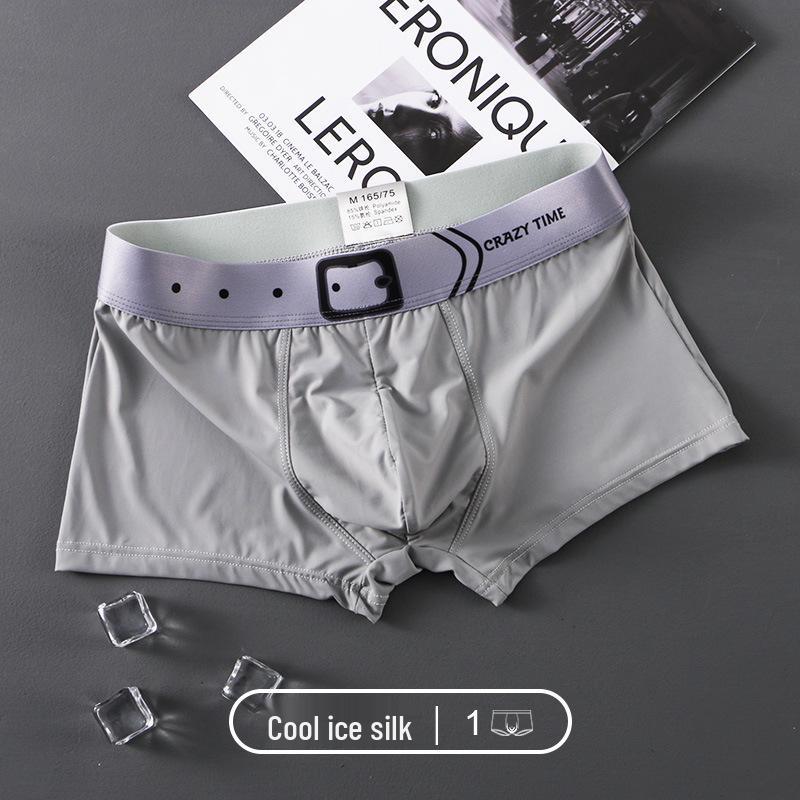 New Men's Summer Breathable Ice Silk Boxer Briefs Mid-Waist Underpants