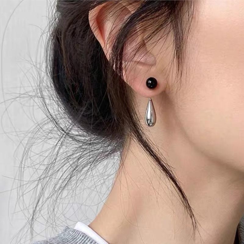 VENTFILLE 925 Sterling Silver Droplet Agate Earrings for Women Ear Stud Smooth Aesthetic Fashion Classic Jewelry Gift Dropship