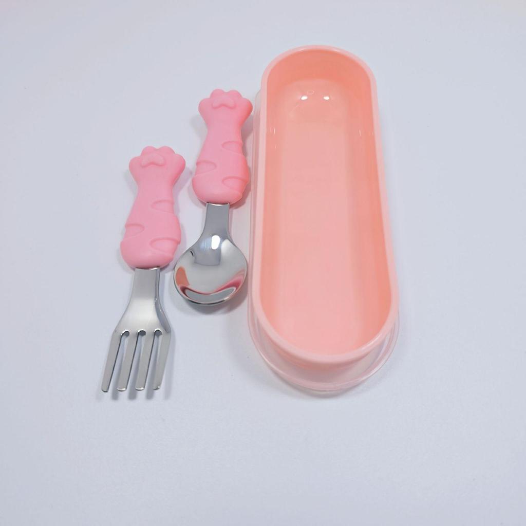 Set di stoviglie per bambini con cartoni animati: Forchetta in Acciaio Inossidabile 304 e Cucchiaio a Manico Corto per l'Allenamento all'Autoalimentazione del Bambino