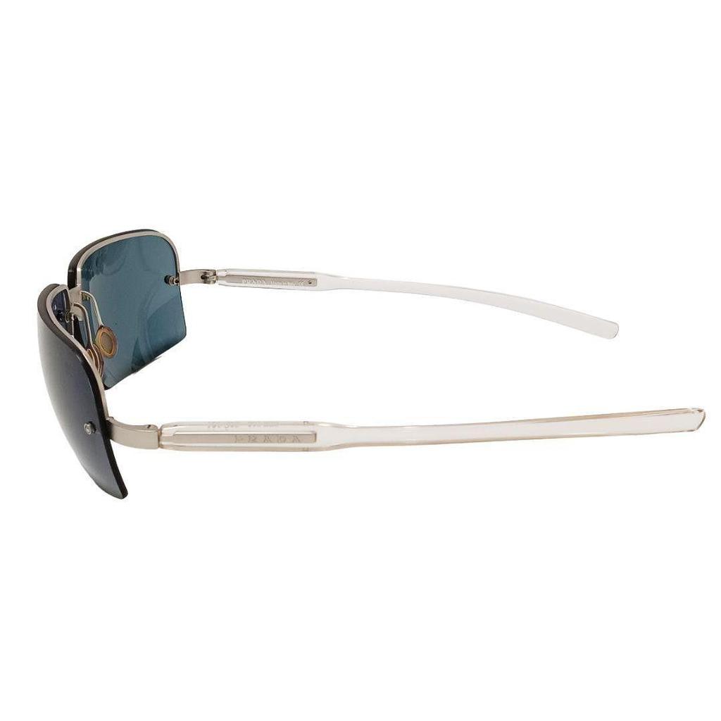 Used PRADA sunglasses silver clear navy half rim ladies men unisex unisex