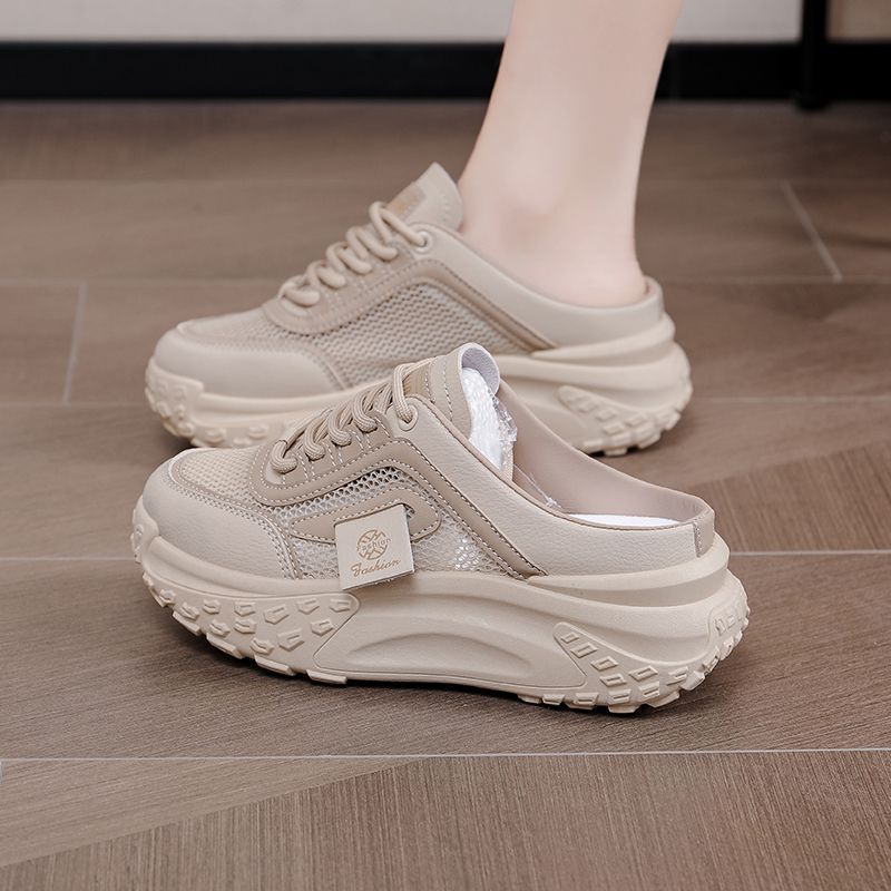 Women's shoes step on shit feeling Baotou half drag summer 2025 hollow breathable mesh sports shoes thick sole outer wear shoes lightweight