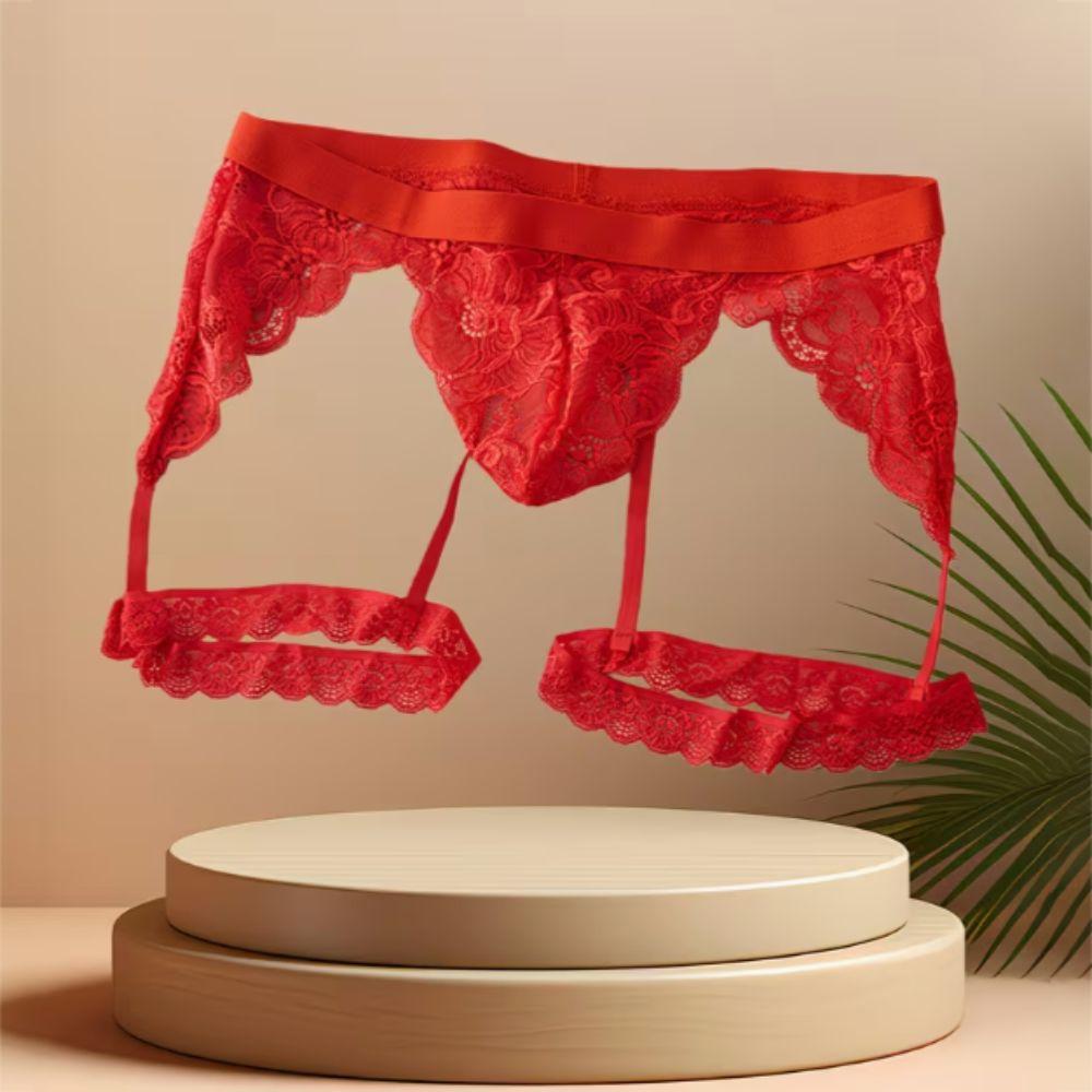 U Convex Lace Flower Panties Solid Color Briefs Soft Men Thong  Valentine's Day