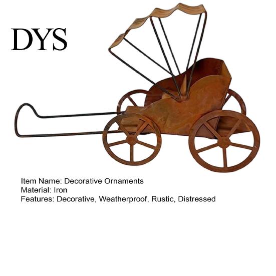 Weatherproof Garden Decor Rustic Rickshaw Ornament, Decorative Metal Yard Sculpture, Fun Decorations Retro Outdoor Decoration for Lawn Patio Backyard