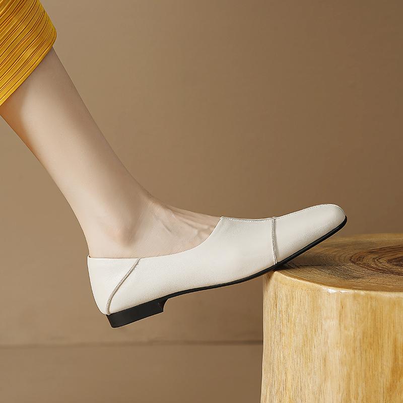 Fashion Cow Leather Square Toe Women Low heel Casual Loafers Women Shoe Without Heel 2025 Spring Autumn Mules Woman Simple White Shoes
