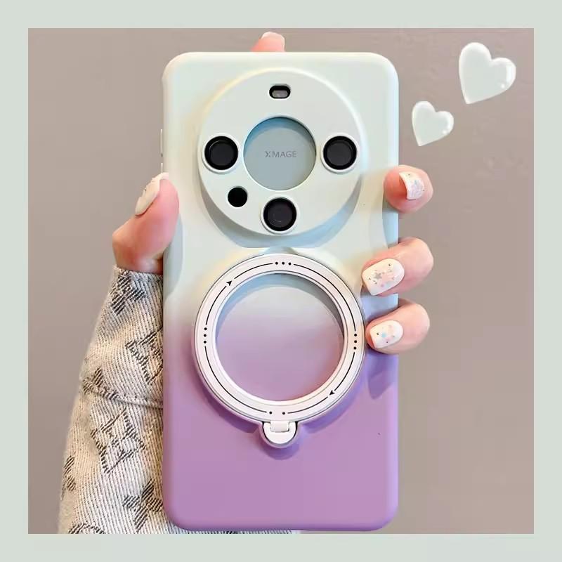 Huawei Pura70 Ultra Mobile Phone Case Gradient Bracket Magnetic Suction Mate60Pro Liquid Silicone Anti-fall Protection Case