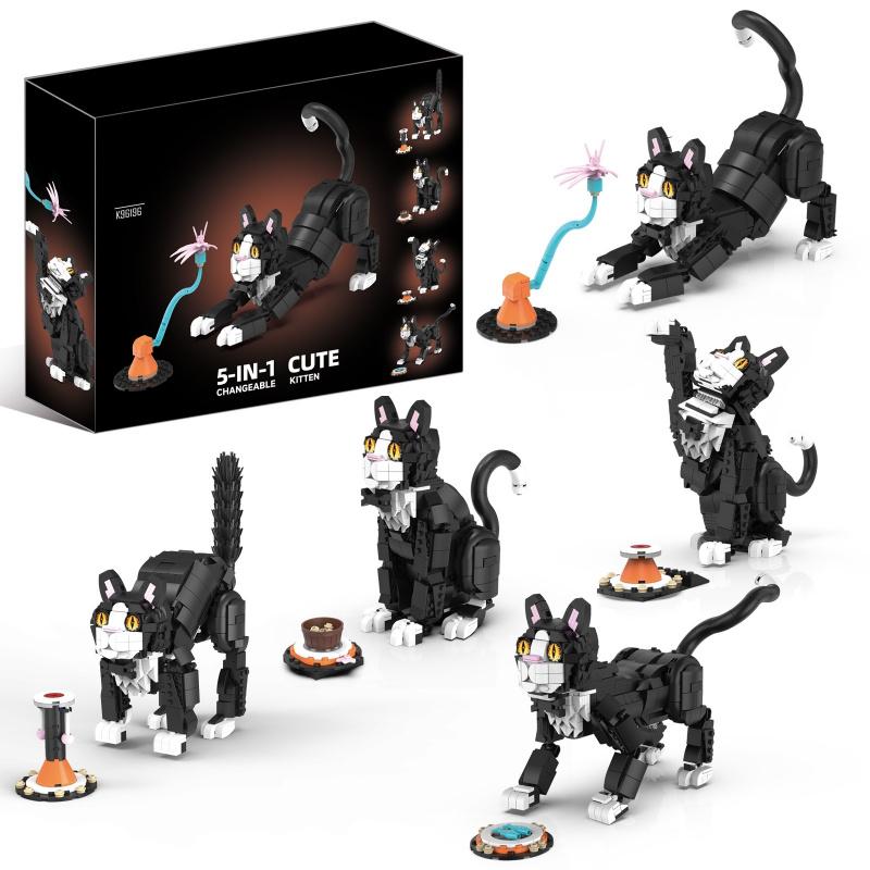5-In-1 Cat Tuxedo Kitten Building Blocks Set Cute Cat Model Collectible Building Toy, Gift For Children Adults And Animal Lovers