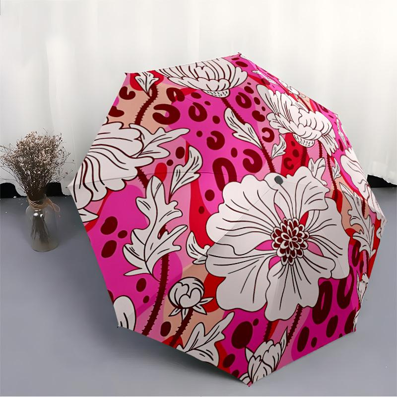 1pc Floral Pattern Automatic Open/close Folding Umbrella, Compact Portable Travel Umbrella, Cute Umbrella, Durable Construction Yy260328020