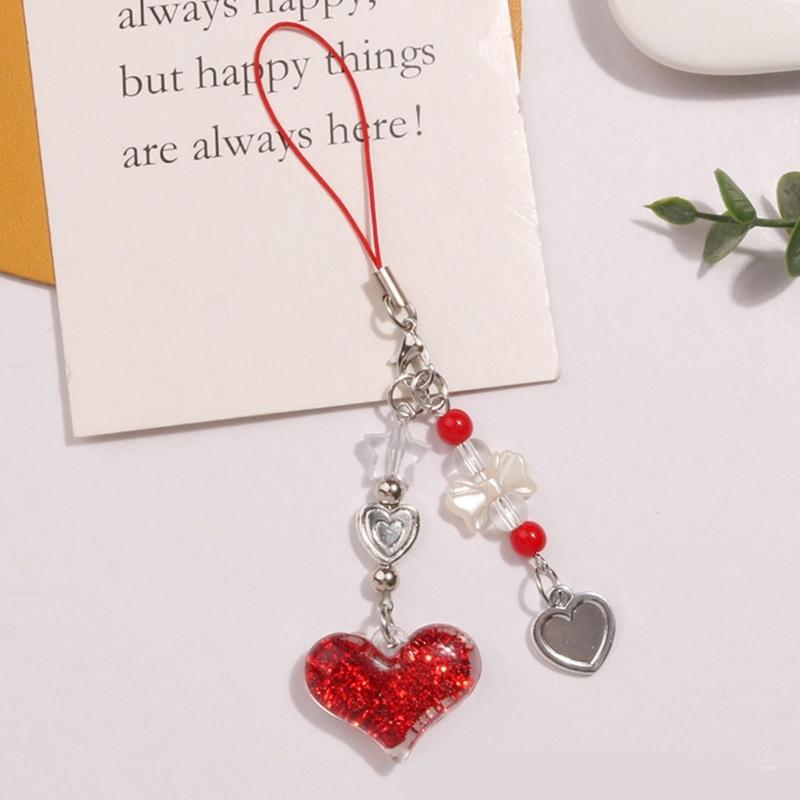 Sweet Cool Sparkling Heart Phone Charm Straps Car Keys Hanging Pendants Bag Decoration Lanyard Purse Accessories