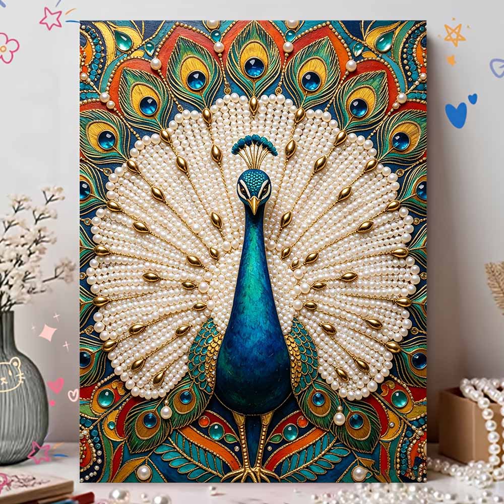 5D Pearl Kit Majestic Peacock Pattern DIY Rhinestone Art Relaxing Handmade Ornament Home Wall Desktop Decoration for Beginners