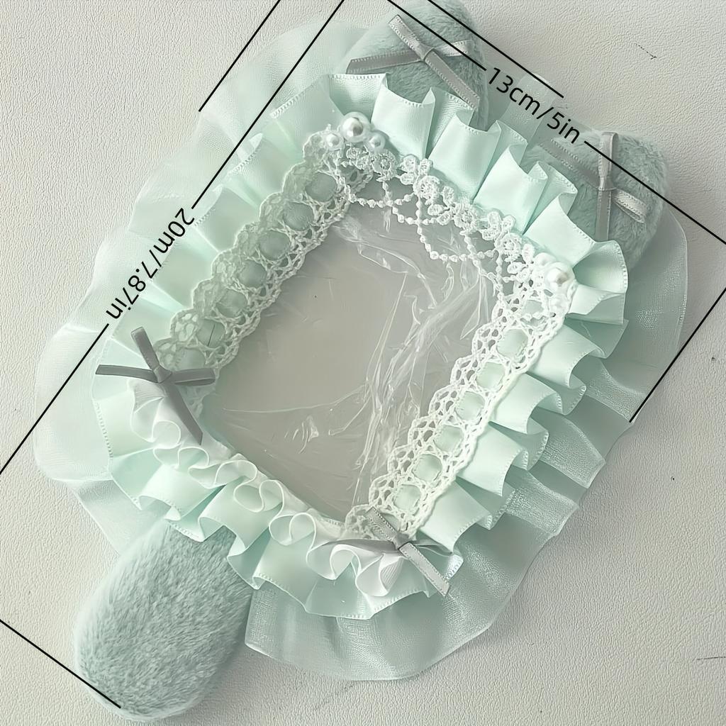 Photo Display Decor Handcrafted Plush Cat Ears & Pink Bow Lace Photo Card Holder - Charming Bag Pendant with Heart & Cross Accents Cat Lover Gifts