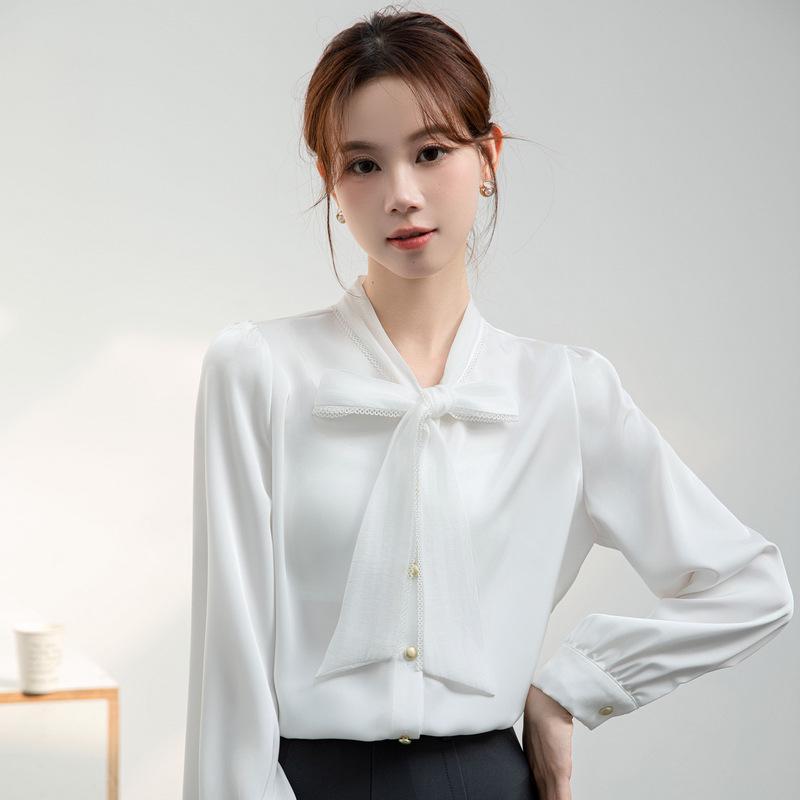 Women's High-End Chiffon Bow Tie White Shirt - 2026 Stylish Professional Luxury Top