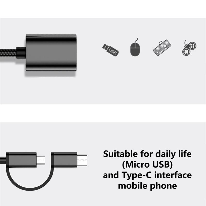 Double  Interfaces OTG Cable Portable OTG Adapter with Aluminum Housing Data Transfer Cable 150mm Length for Phones Tablets 