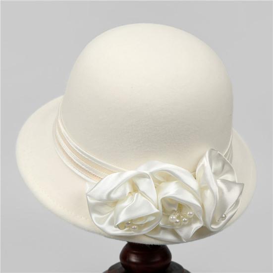 Fisherman Hat Women Winter Basin Solid Color Faux Pearls Floral Decoration Bucket Hat Outdoor Activities Travel Daily Wear