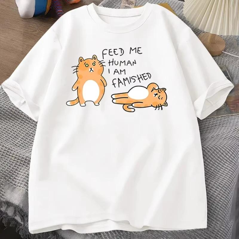 2025 summer  New T-shirts Women Fuuny Cat Lovely Print T Shirt Summer Women's T-shirts Casual Harajuku Women Clothing Tees