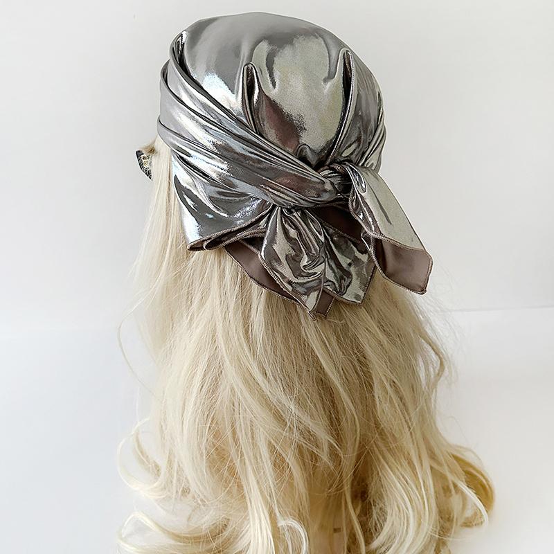 Retro Spicy Pu Leather Headscarf Hat Women Summer Y2K Square Scarf Hip-Hop Kerchief Korean Series Versatile Headband Hair Scarf