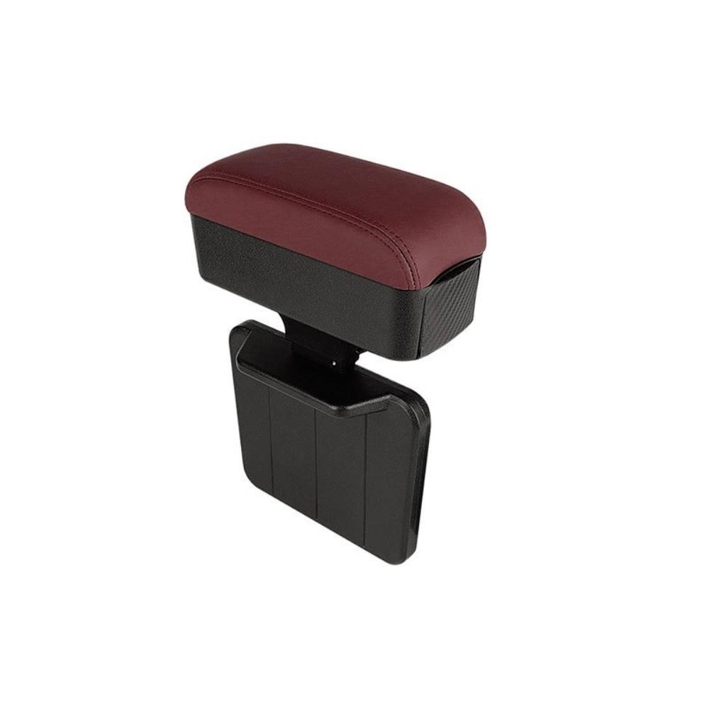 Height Adjustable Car Center Console Gap Storage Box PU Leather Multifunctional Elbow Support with Liftable Tray Armrest Pad