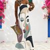 Women Plus Size Scoop Neck Strappy Sleeveless Geometric Printed A Line Maxi Dress