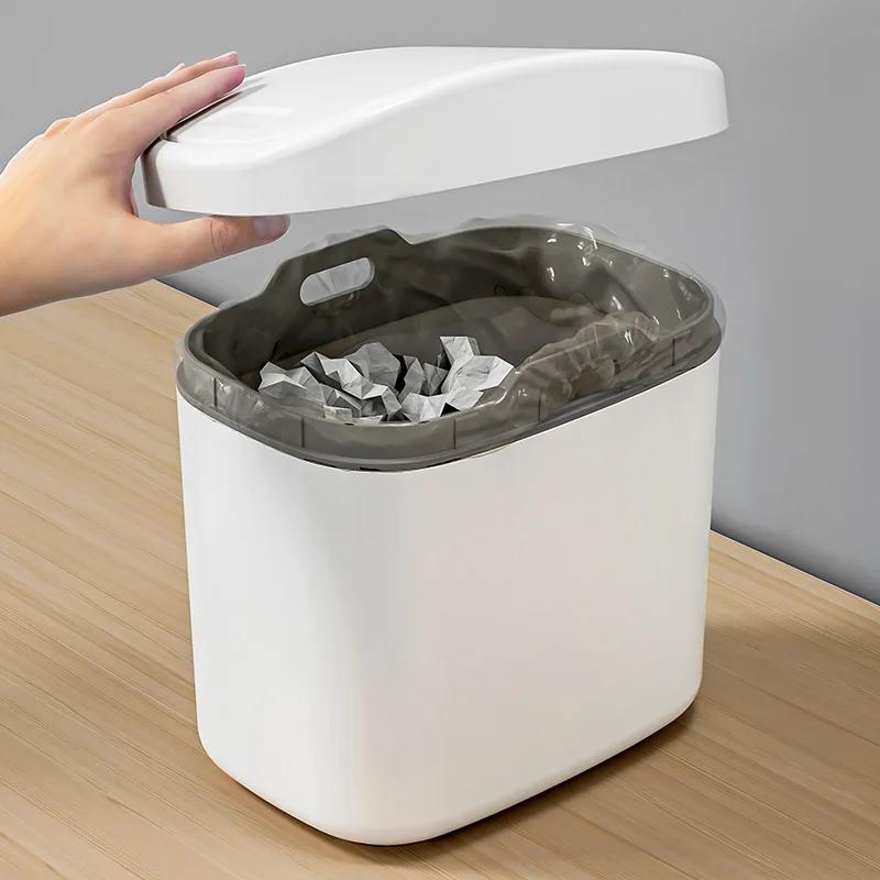 Desktop Trash Can Small Mini Garbage Can Plastic Dustbin with Shake Cover for Home Office Waste Bins Household Cleaning