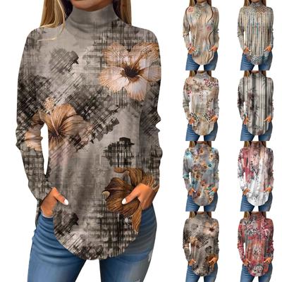 Damen T-Shirt mit Rundhalsausschnitt, modisch, lässig, bedruckt, langärmelig