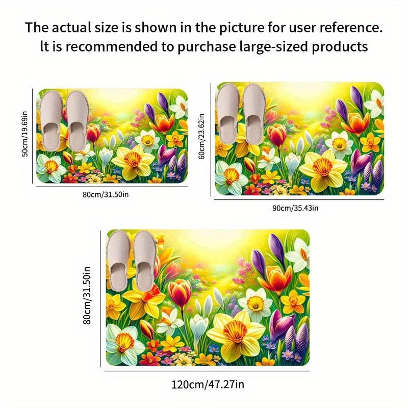 Yellow cartoon floral pattern Flannel-printed floor mats has a non-slip function is suitable entrances bathroom welcome carpets
