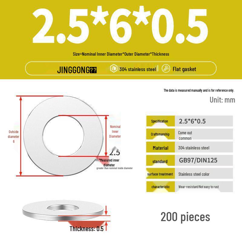 Zesílená plochá podložka/distanční kroužek z nerezové oceli 304 M4 M5 M6 M8