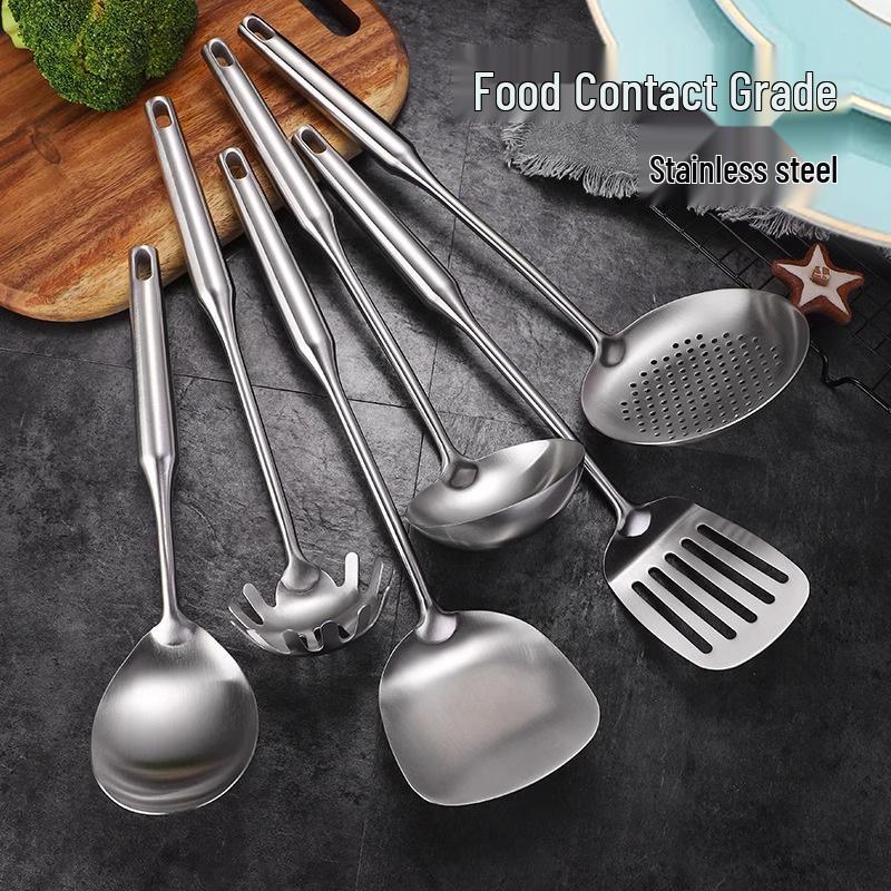 304 Stainless Steel Kitchen Utensil Set: Spatula, Ladle, Slotted Spoon, Stir-fry & Frying Spatulas.