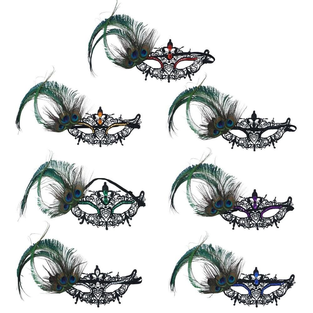 Diamond Decorated Half Face Mask Elegant Feather Accent Masquerade Mask Mysterious Peacock Feather Mask Costume Party