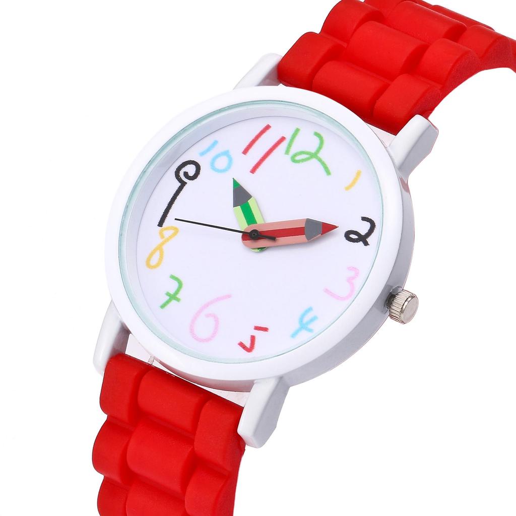 Cartoon Colorful Number Women's Jelly Silicone Strap Quartz Wristwatch