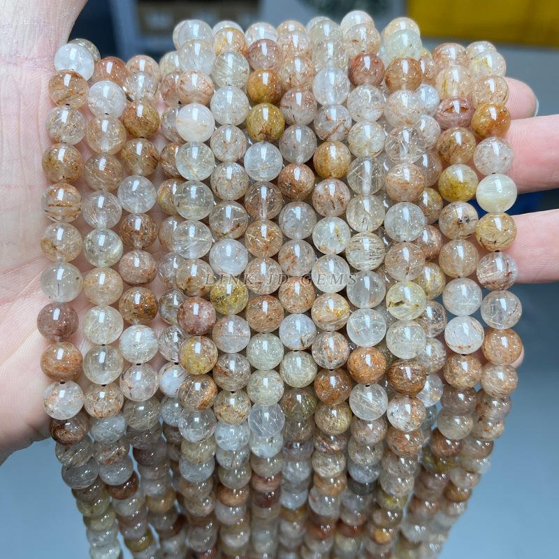 Jingde Jewelry Natural Red Rutilated Quartz Round Crystal Beads for DIY Bracelet Accessories.