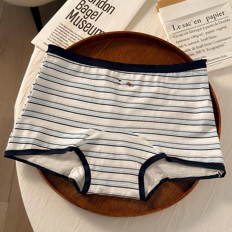 Plus Size Ladies Spring and Autumn Fun Dachshund Dog Stripe Preppy Cotton Extended 10A Antibacterial Flat Angle Briefs