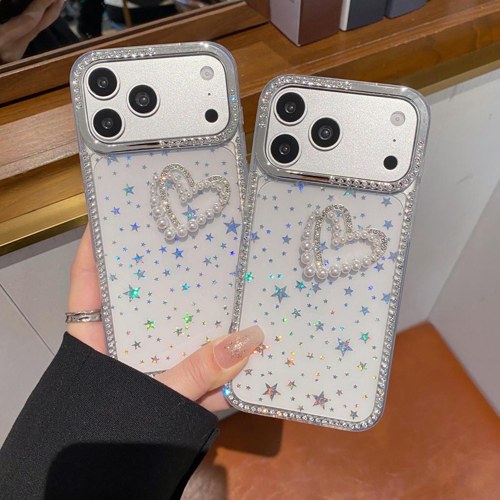 Custodia Lucida Glitter Stella Strass Guscio per iPhone 17 Air 16 15 14 13 12 11 Pro Max 14 Plus Cover Morbida Antiurto
