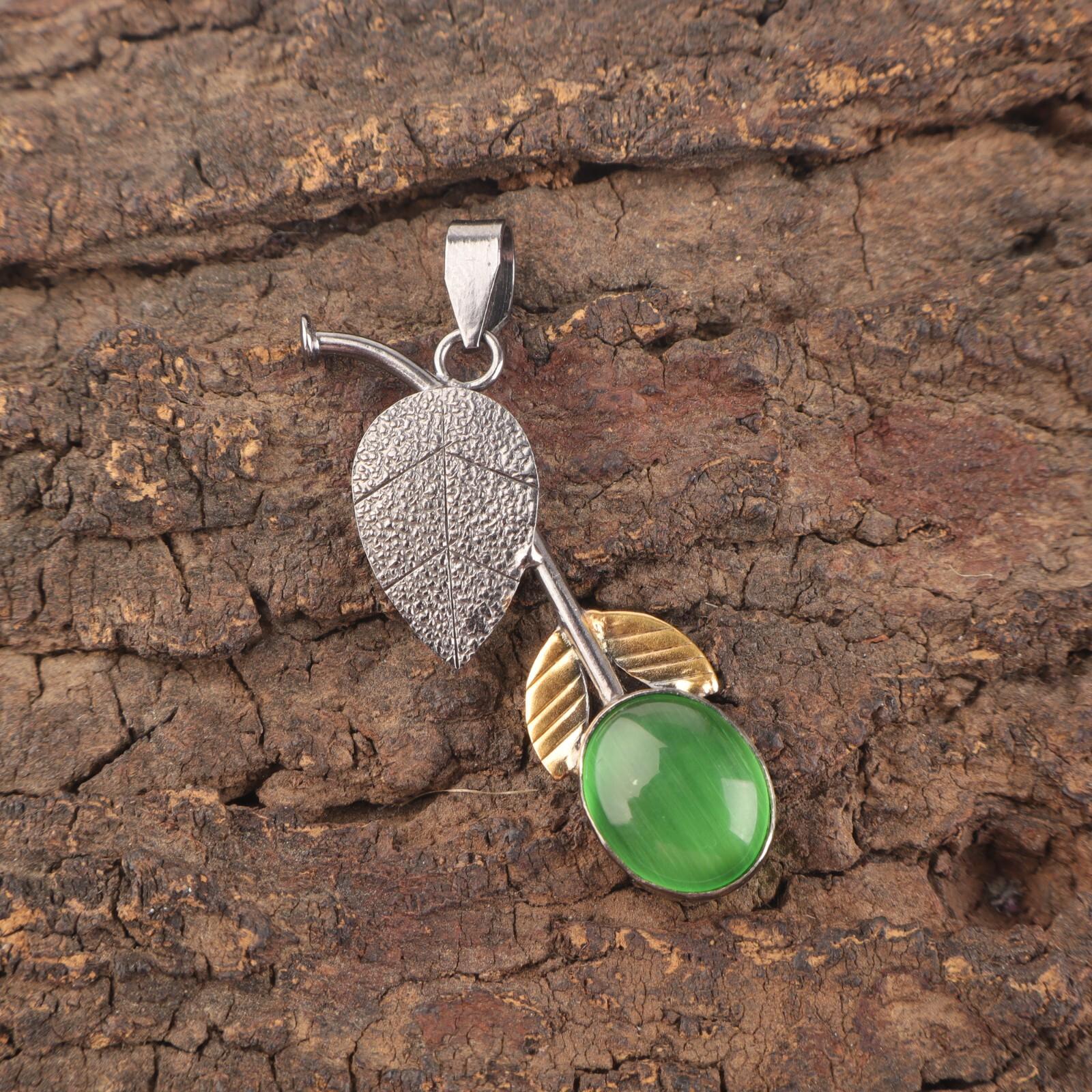 

Распродажа ко Дню сестер Овальный натуральный зеленый кошачий глаз 925 стерлинговое серебро этническая подвеска PP-55-30