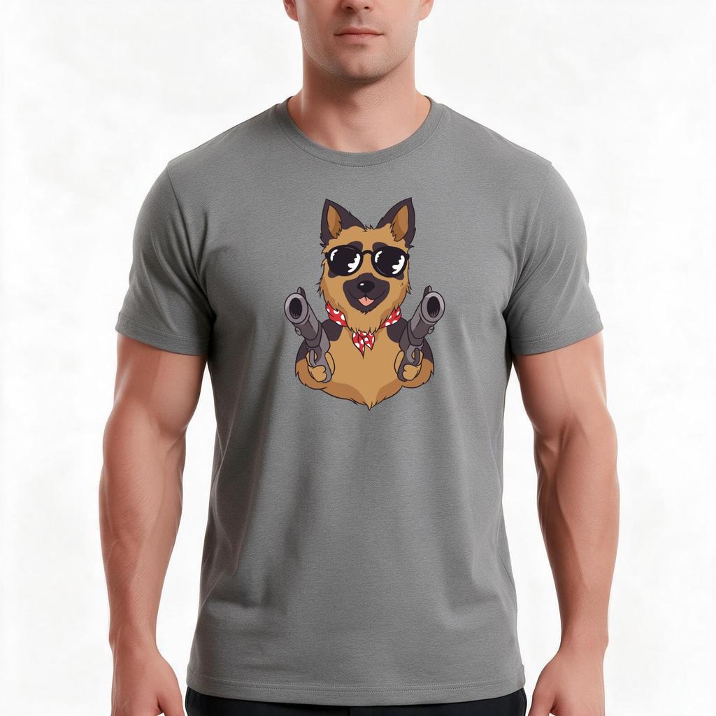 Gerunisex Shepherd Cool Gun Slinger Police Dog Tshirt Summer Casual Cotton Tee Oversized Streetwear Tops Vintage Graphic Print