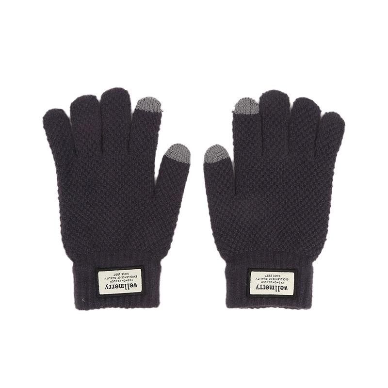 Autumn And Winter Men Padded Thicken Jacquard Touchscreen Gloves Warm Wool Gloves for Cold Weather